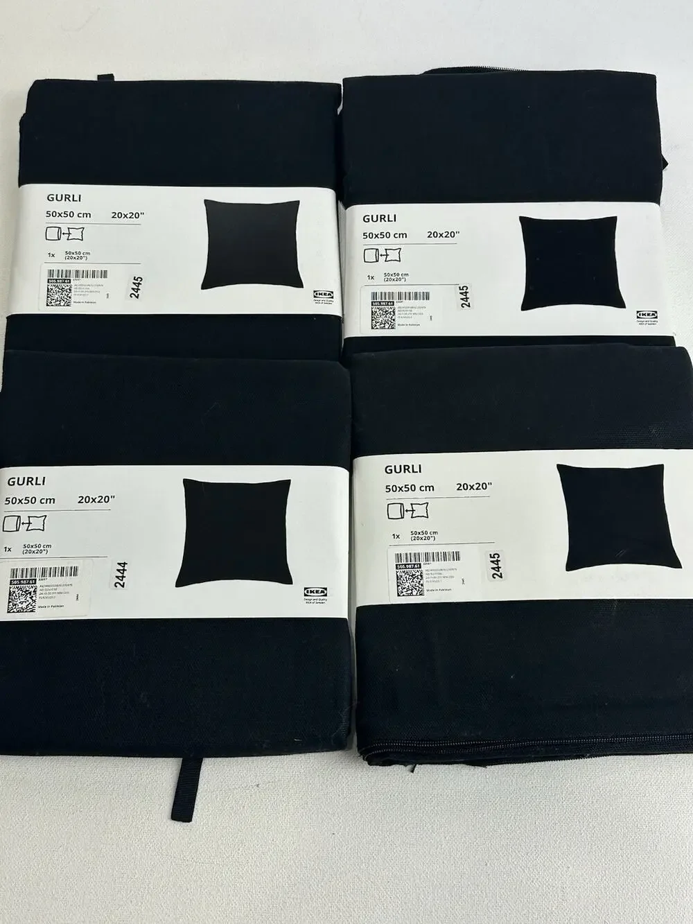 Ikea Gurli Black 20 x 20 Pillow Cover Set Of 4 New Zipper Closure